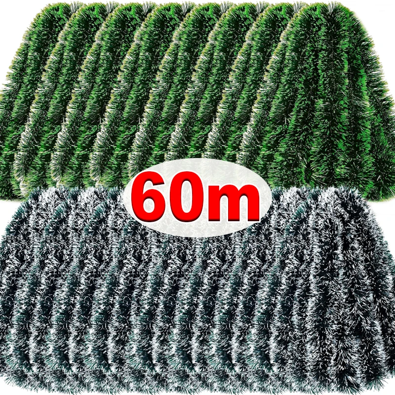 Tinsel Garland Decoration - 60/4m Kerst Klatergoud Linten Garland Groene