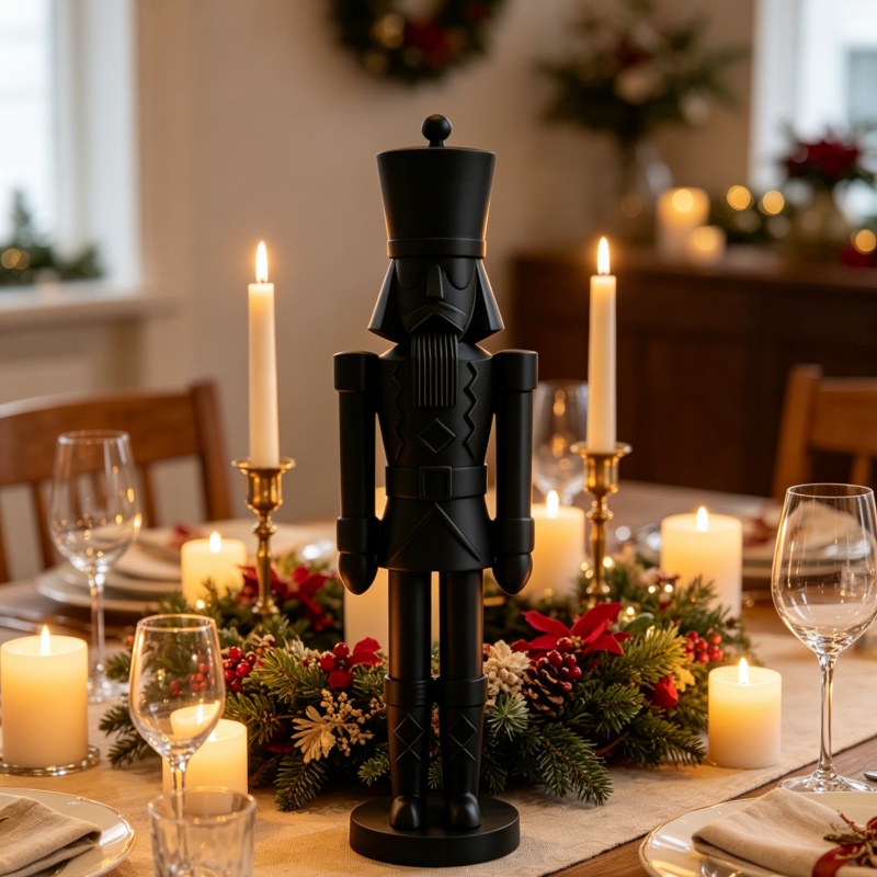 Nutcracker Figurine - Minimalistisch zwart notenkrakersoldaatje, 3D-geprint sculptuur, klassiek