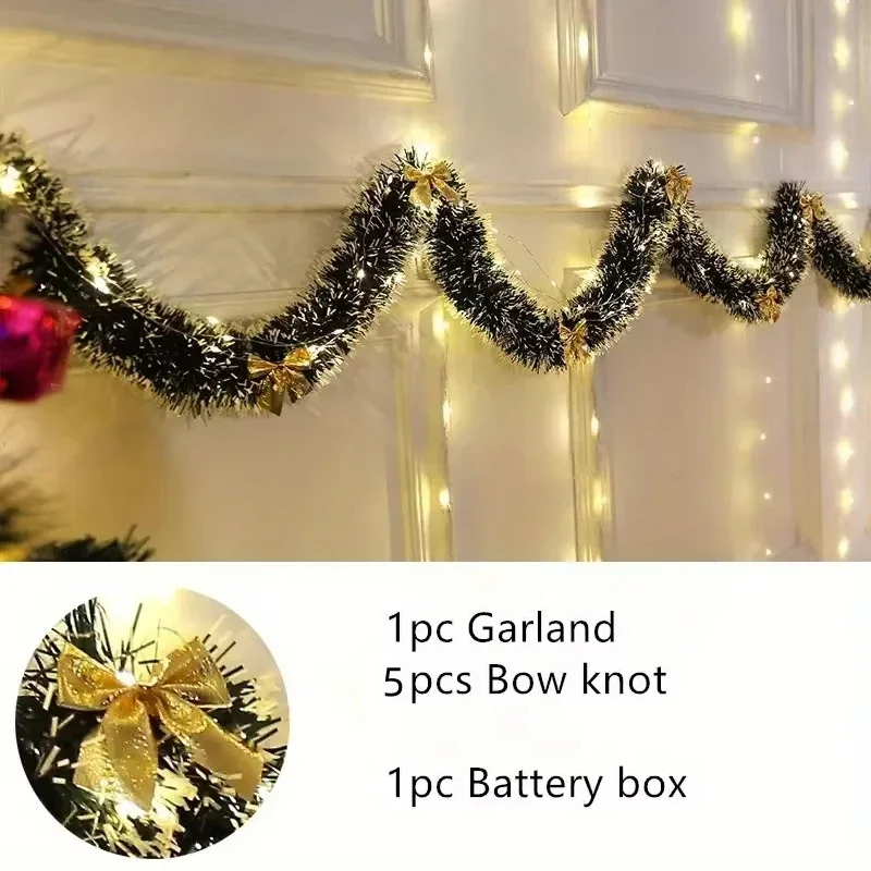 Tinsel Garland Decoration - 2M LED-licht Kerstgirlande Glanzende Metallic Twist